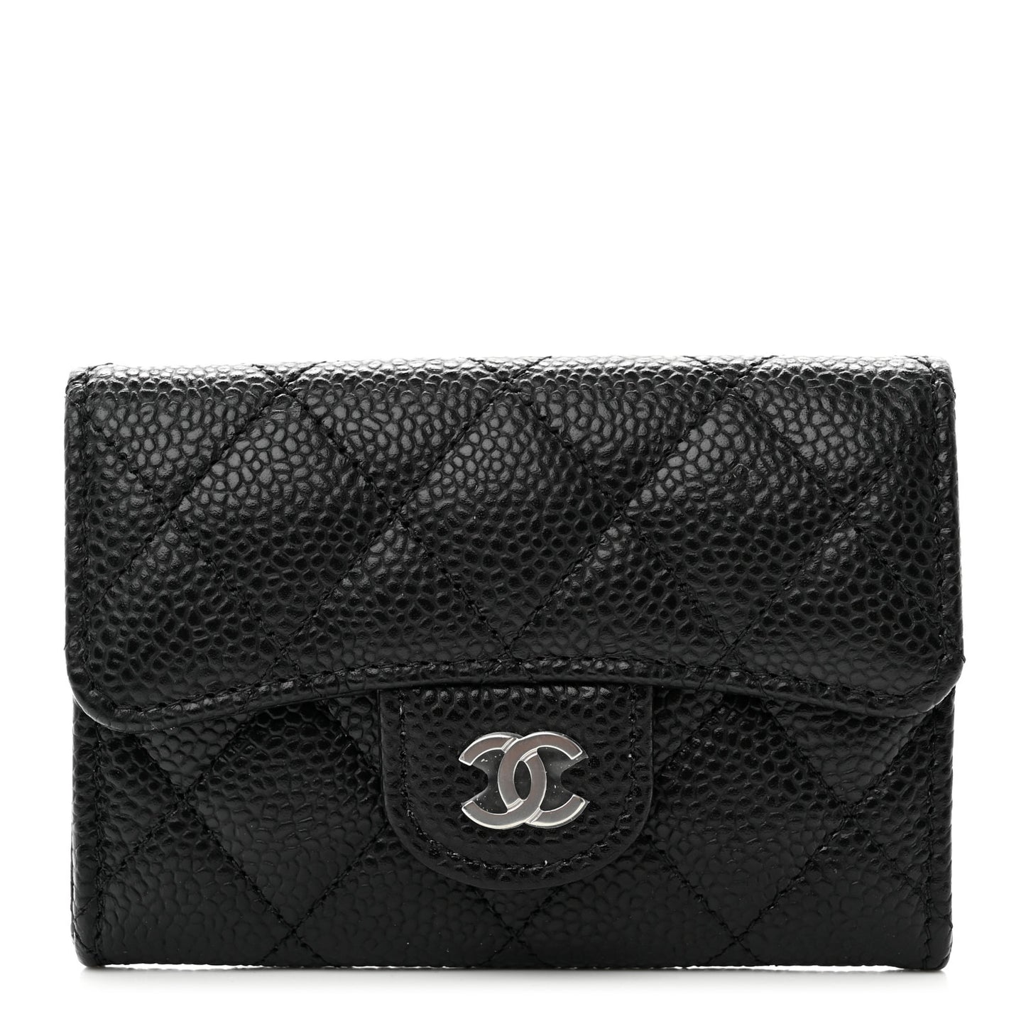 Caviar Quilted Flap Card Holder Wallet Black
