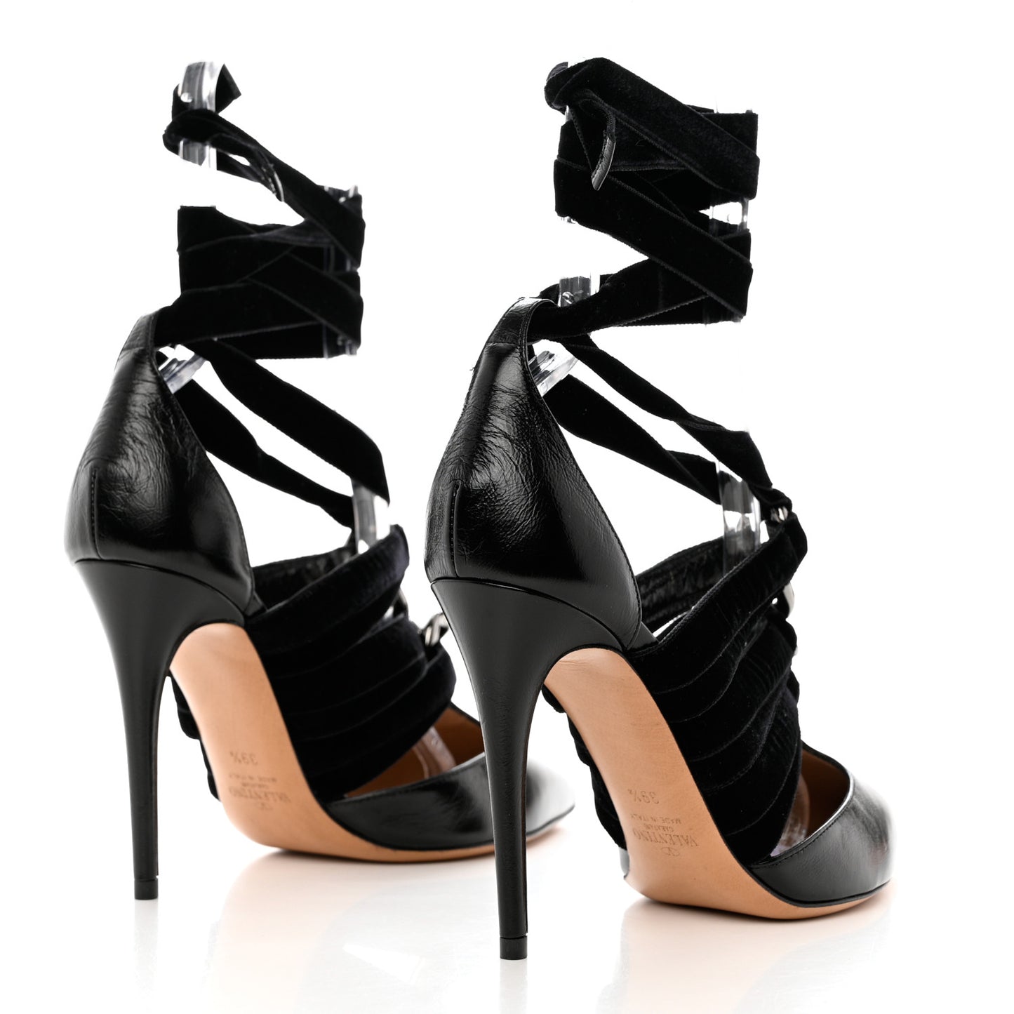 Suede Velvet Lace Up Pumps 39.5 Black