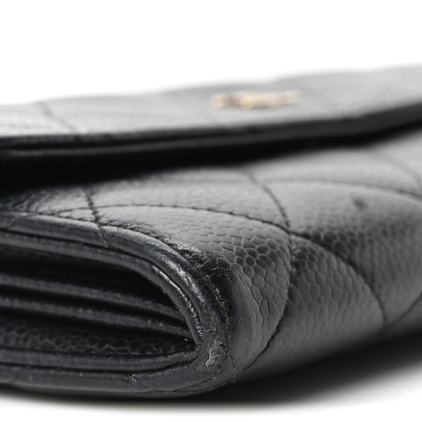 Caviar Quilted Large Gusset Flap Wallet Black