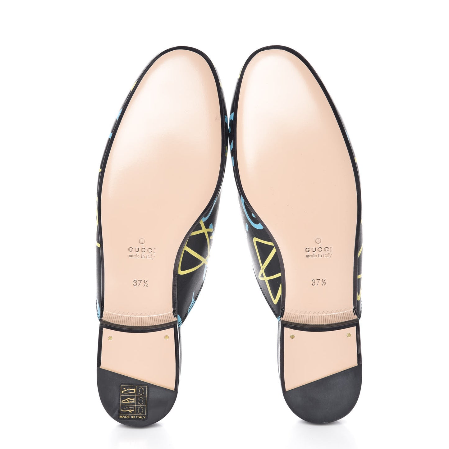 Calfskin GucciGhost Print Womens Princetown Slippers 37.5 Black New Acquamarine