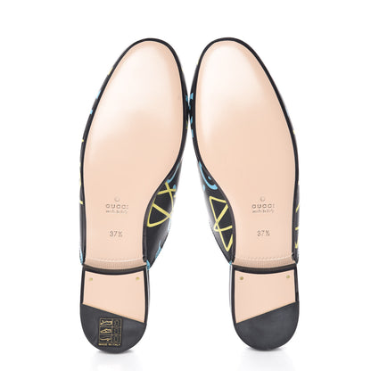 Gucci Calfskin GucciGhost Print Womens Princetown Slippers 37.5 Black New Acquamarine 7 of 8