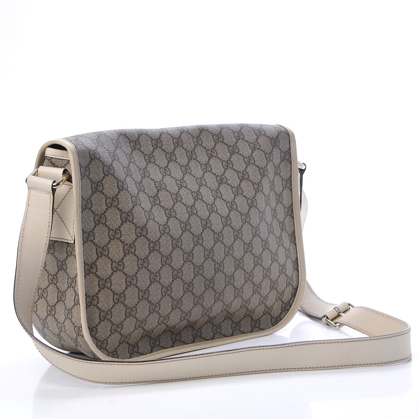 GG Plus Monogram Medium Double Buckle Flap Messenger Bag Beige Off White