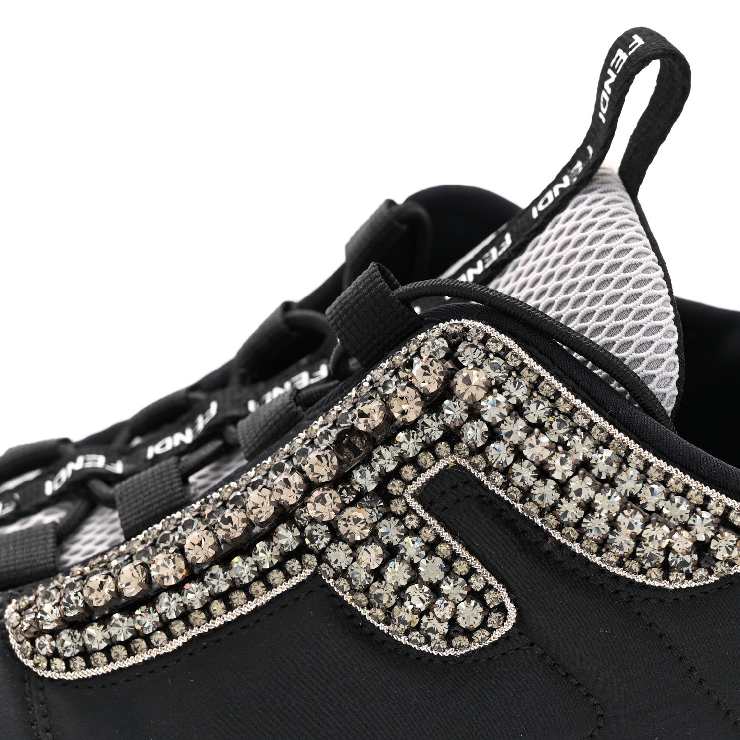 Fendi Stretch Satin Crystal Embellished FFreedom Sneakers 38 Black 8 of 8