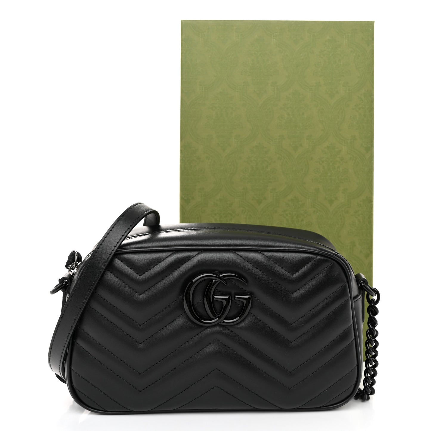 Calfskin Matelasse Monochrome Small GG Marmont Chain Shoulder Bag Black