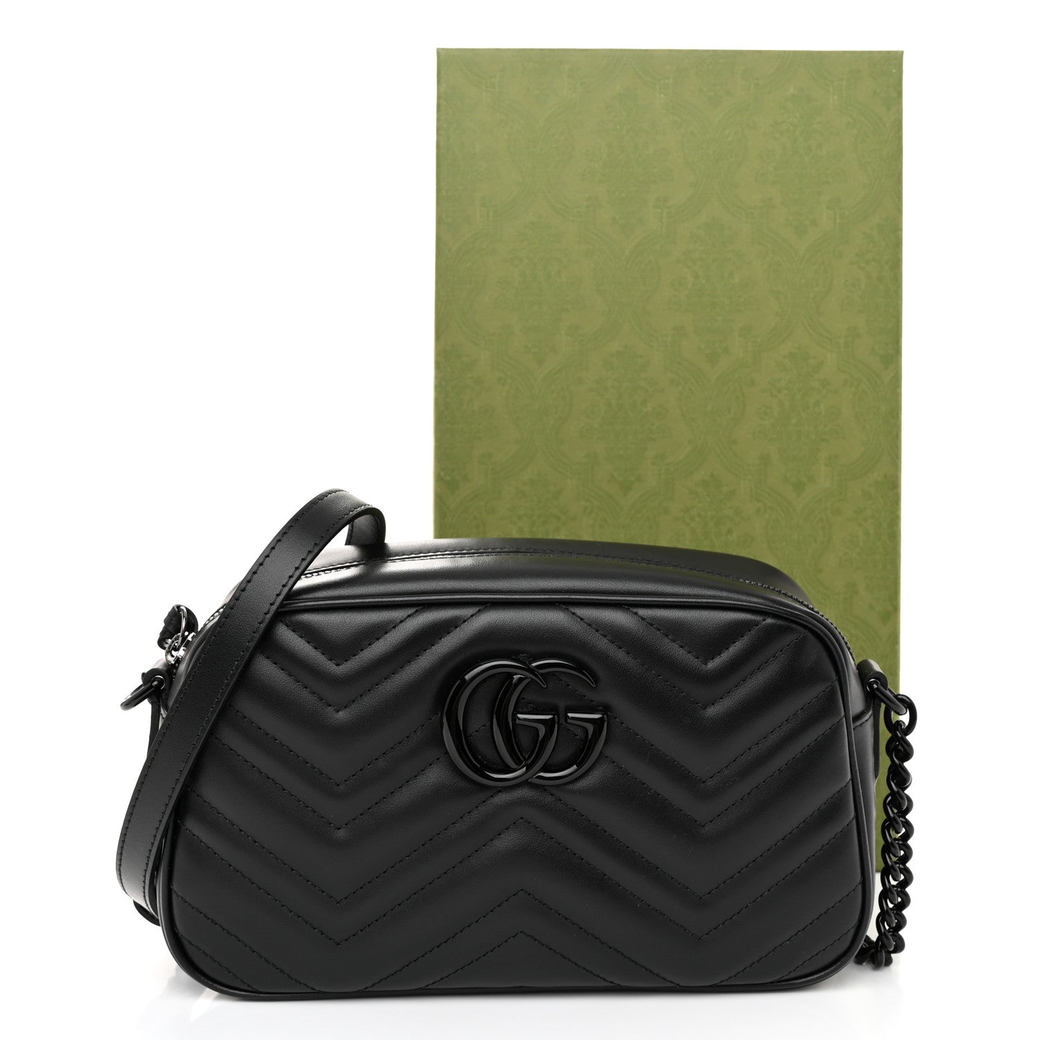 Gucci Calfskin Matelasse Monochrome Small GG Marmont Chain Shoulder Bag Black 11 of 11