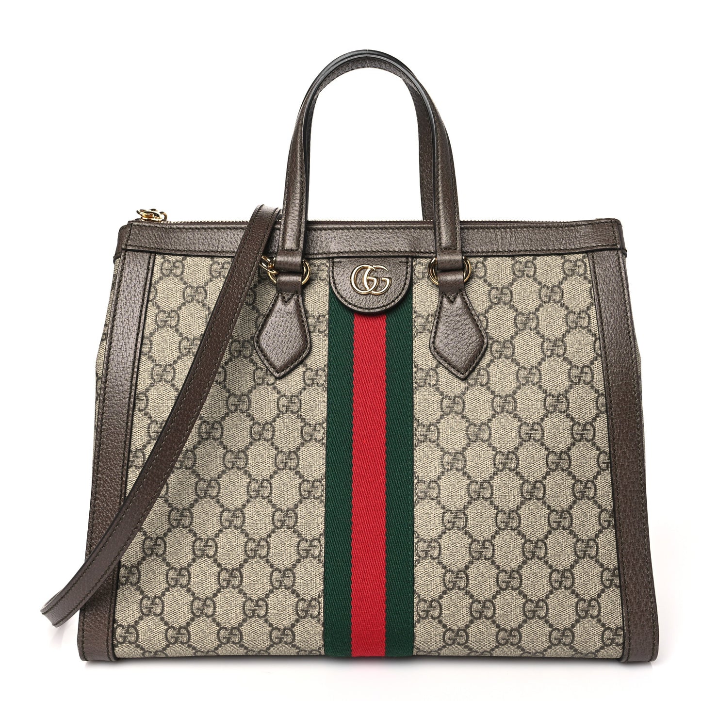 GG Supreme Monogram Web Medium Ophidia Tote Bag Brown