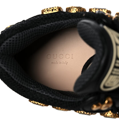 Gucci X SEGA Mesh Suede Calfskin Removable Crystals Womens Flashtrek Sneakers 39 Black Silver 7 of 8