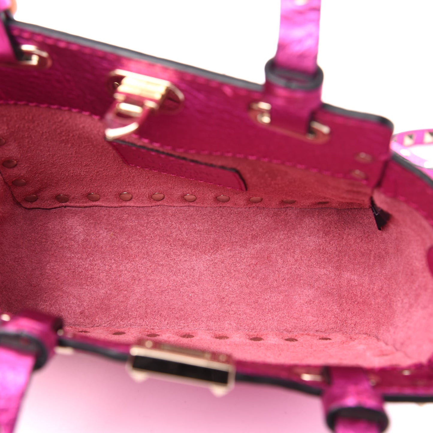 Metallic Pebbled Calfskin Micro Rockstud Tote Peony
