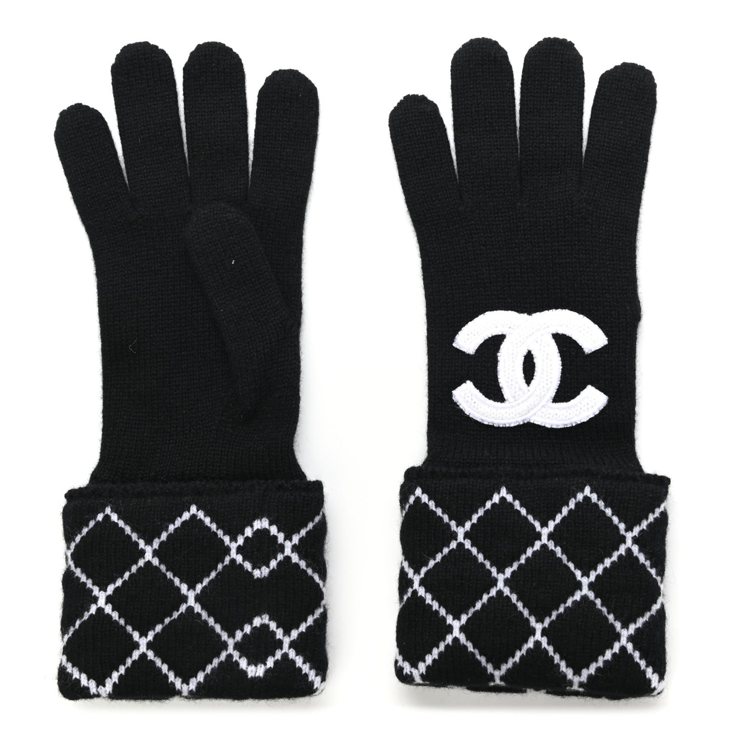 Cashmere Blend CC Gloves Black White