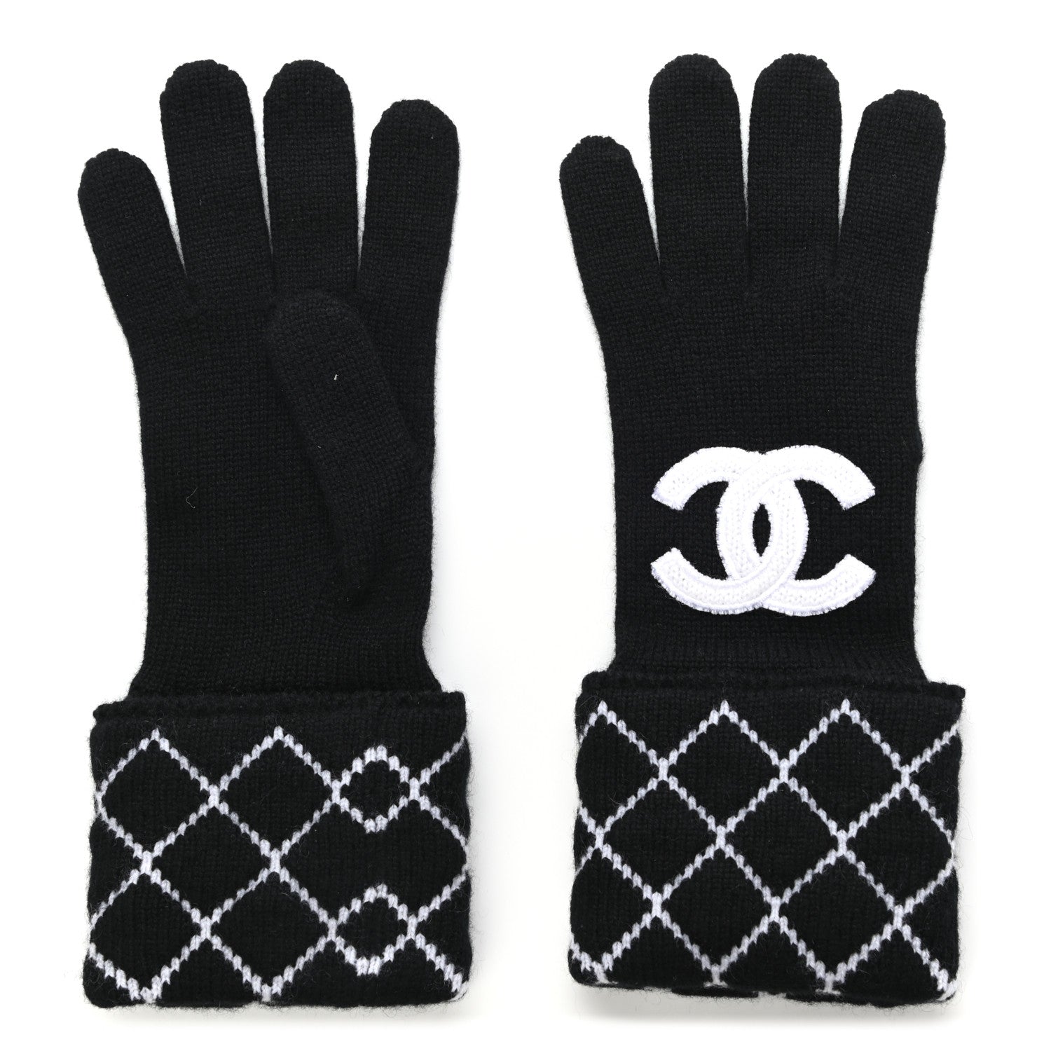 Chanel Cashmere Blend CC Gloves Black White 1 of 6