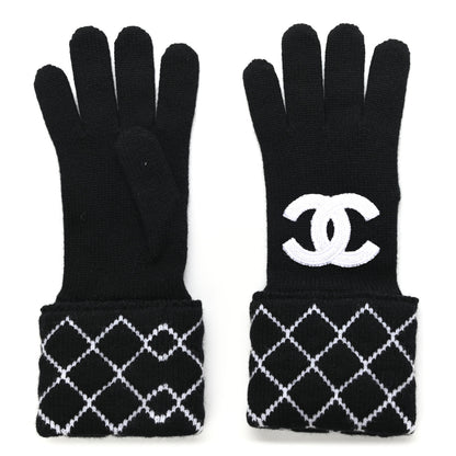 Chanel Cashmere Blend CC Gloves Black White 1 of 6