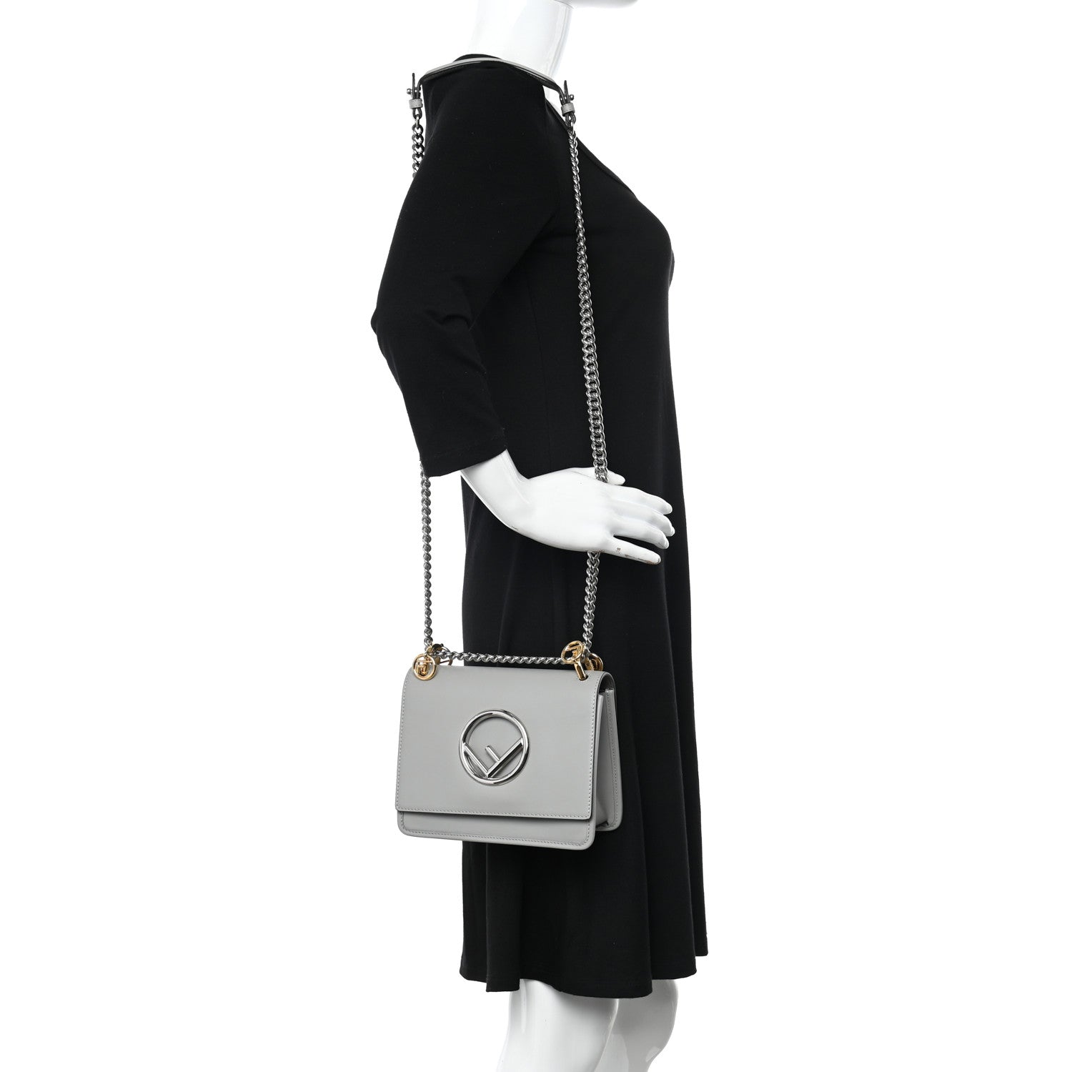 Fendi Vitello Century Opaco F is Fendi Small Kan I Shoulder Bag Grigio Perla 2 of 10
