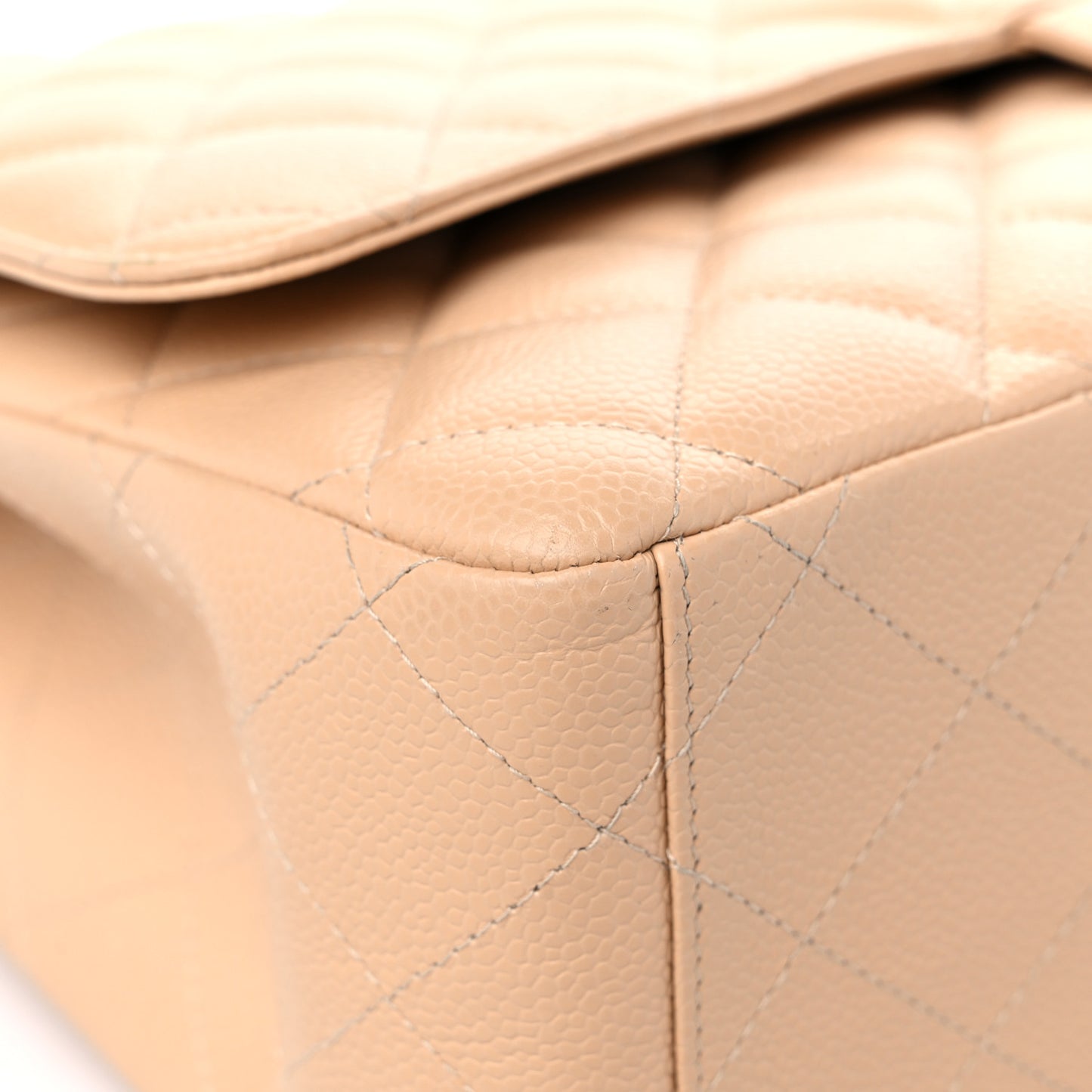 Caviar Quilted Maxi Double Flap Beige