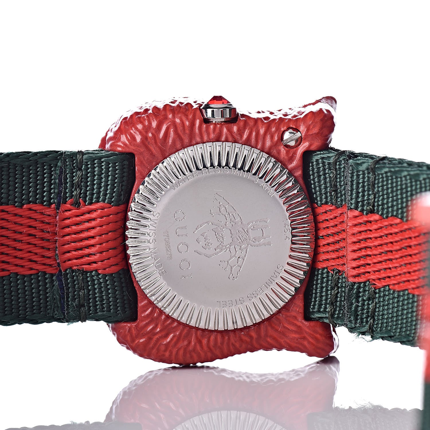 Gucci Stainless Steel Nylon 32mm Le Marche Des Merveilles Tiger Quartz Watch Red 6 of 8