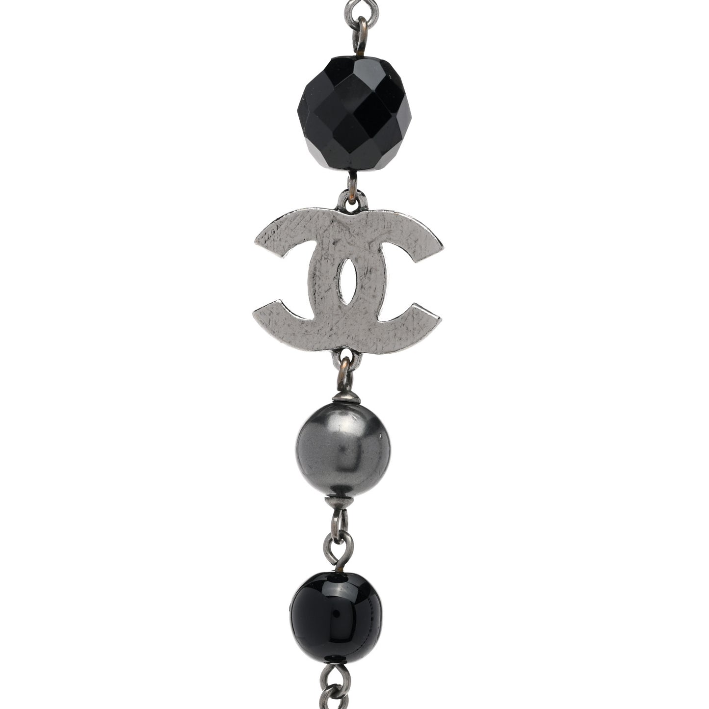 Ruthenium Pearl Beaded CC Long Necklace Black