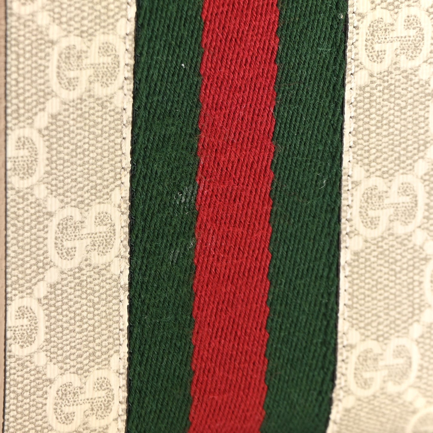 GG Supreme Monogram Textured Dollar Calfskin Web Ophidia Card Case Wallet Beige Mystic White Oatmeal