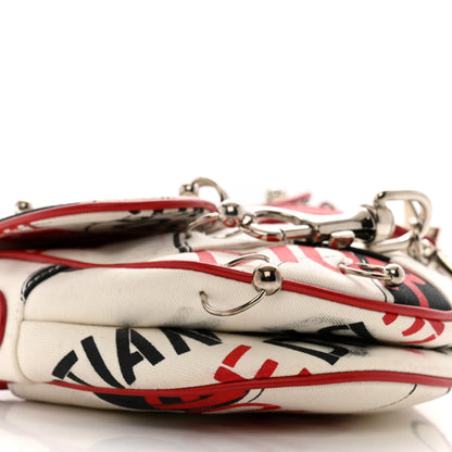 Christian Dior Canvas Hardcore Pierced Saddle Bag White Red Black 9 of 16