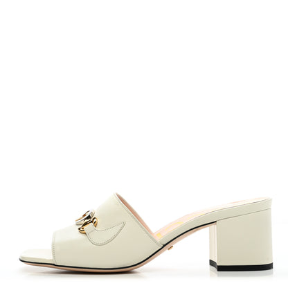 Gucci Malaga Kid Zumi Mid Heel Slide Sandals 39 Dusty White 1 of 11