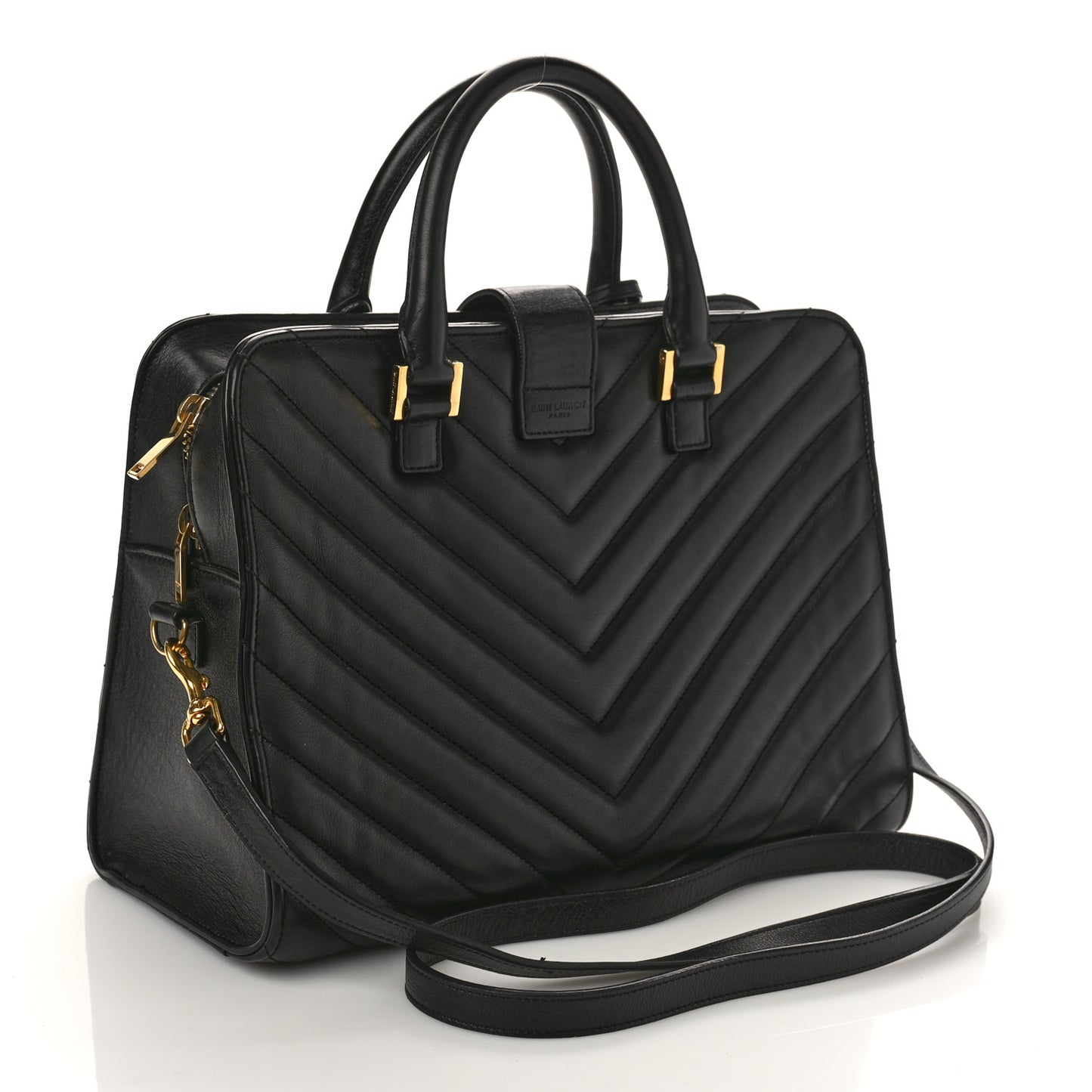 Calfskin Matelasse Chevron Small Monogram Cabas Black