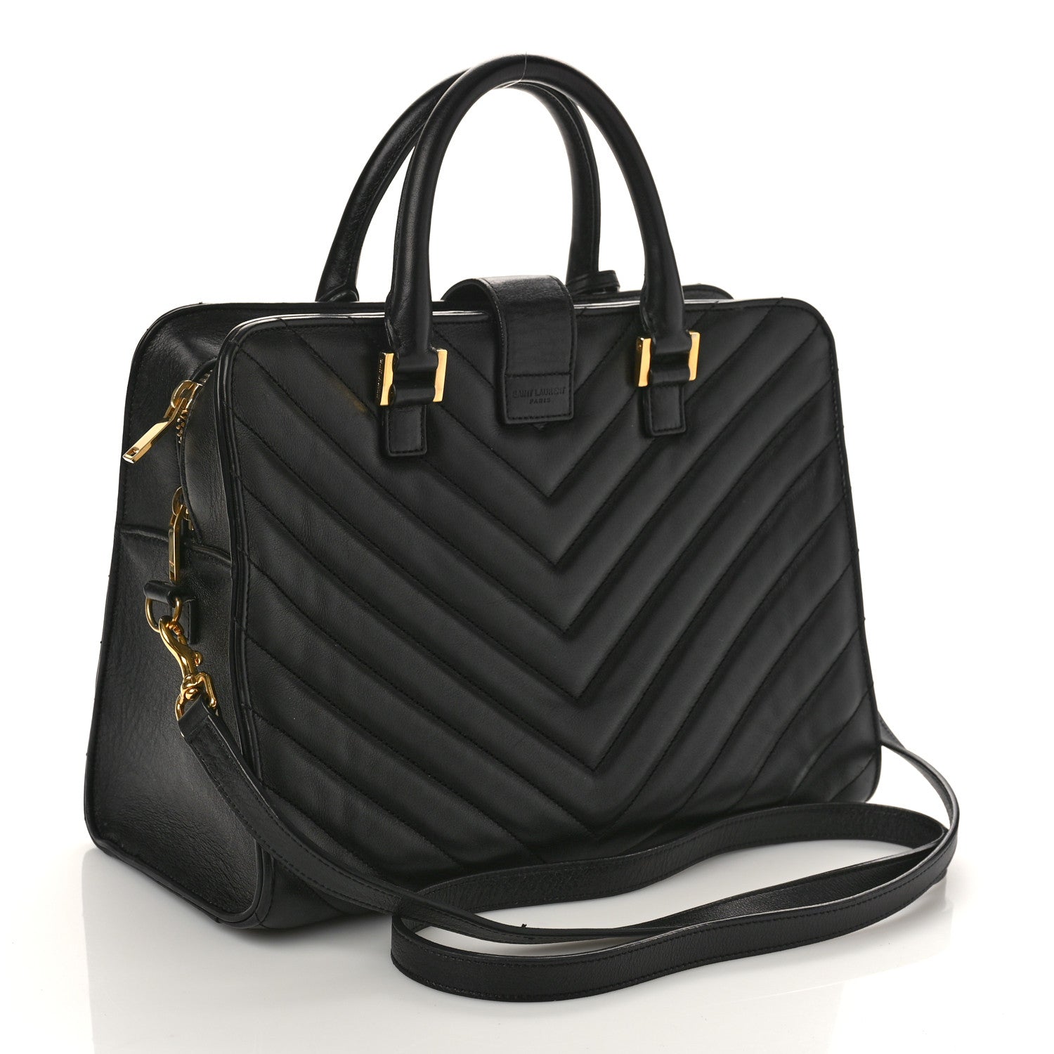 Saint Laurent Calfskin Matelasse Chevron Small Monogram Cabas Black 2 of 11