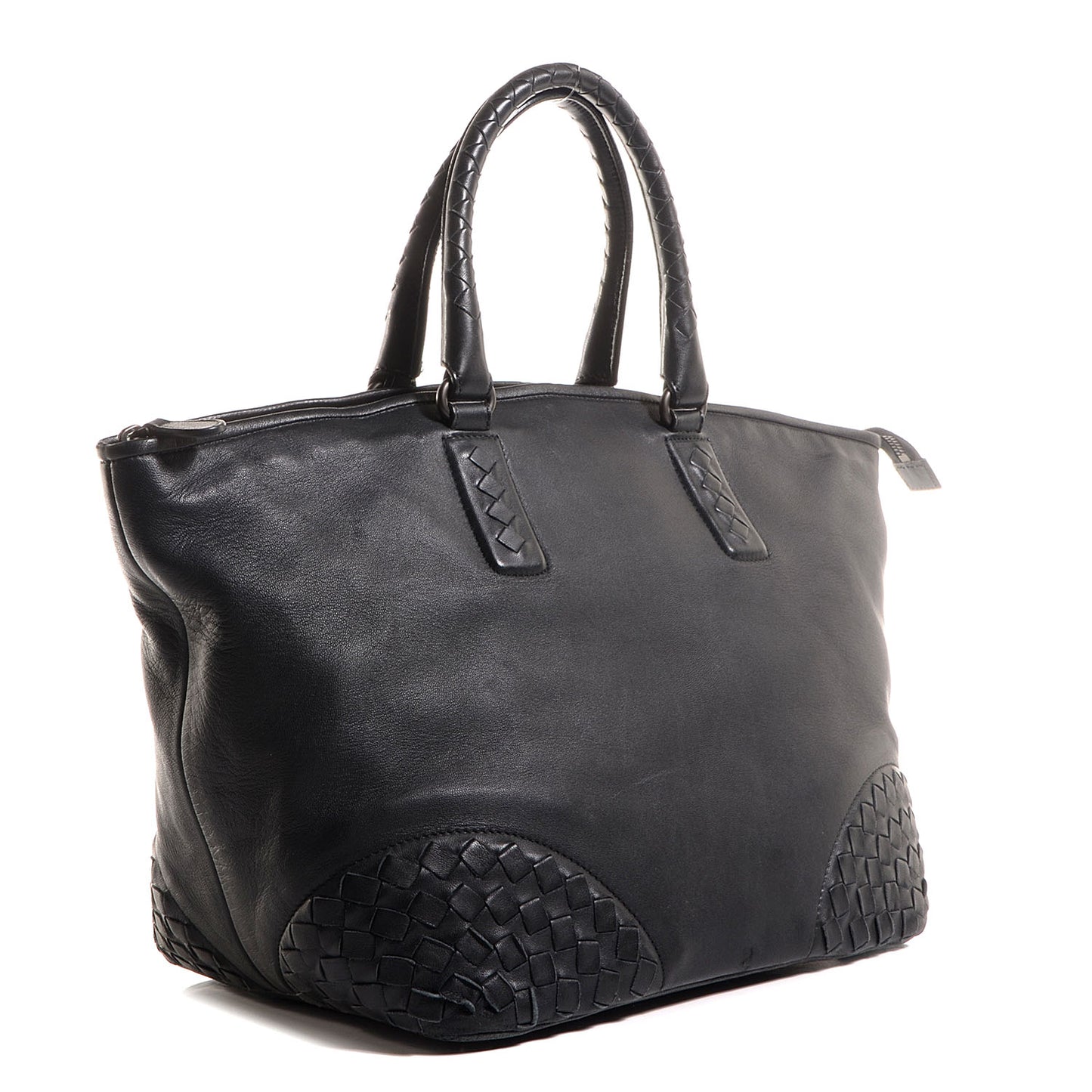 Nappa Intrecciato Small Woven Corner Tote Nero Black