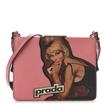 Prada Saffiano Patch Comics Light Frame Bag Pink 1 of 9