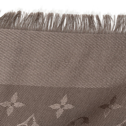 Louis Vuitton Silk Wool Monogram Shine Classic Shawl Taupe 5 of 6