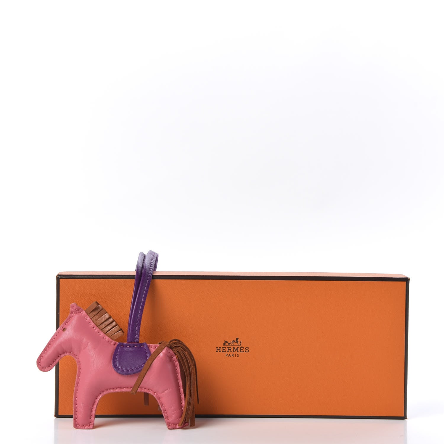 Hermes Milo Lambskin Grigri Rodeo Horse Bag Charm PM Rose Azalee Gold Anemone 5 of 5