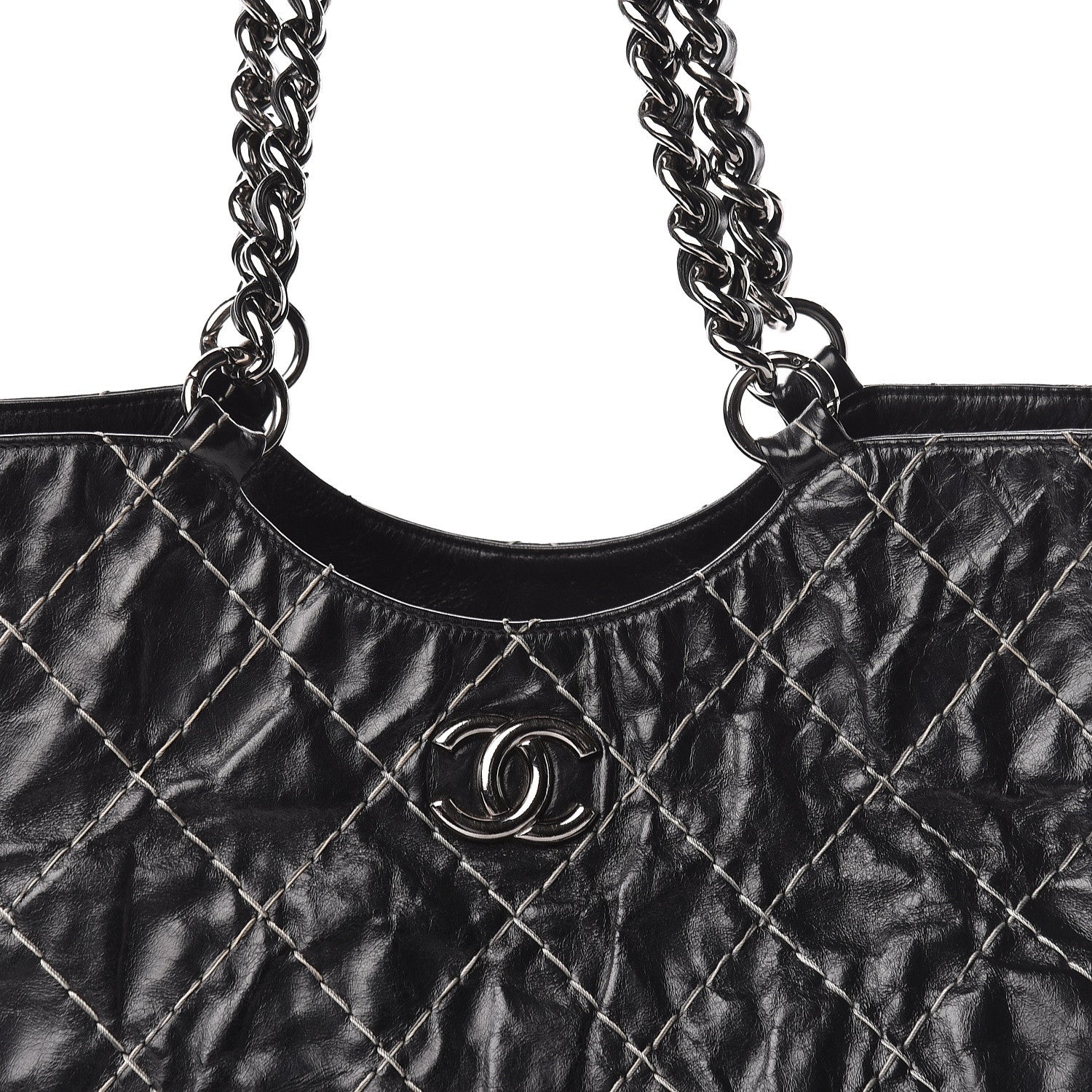 Chanel Glazed Goatskin Double Contrast Stitch Tote Black 13 of 13