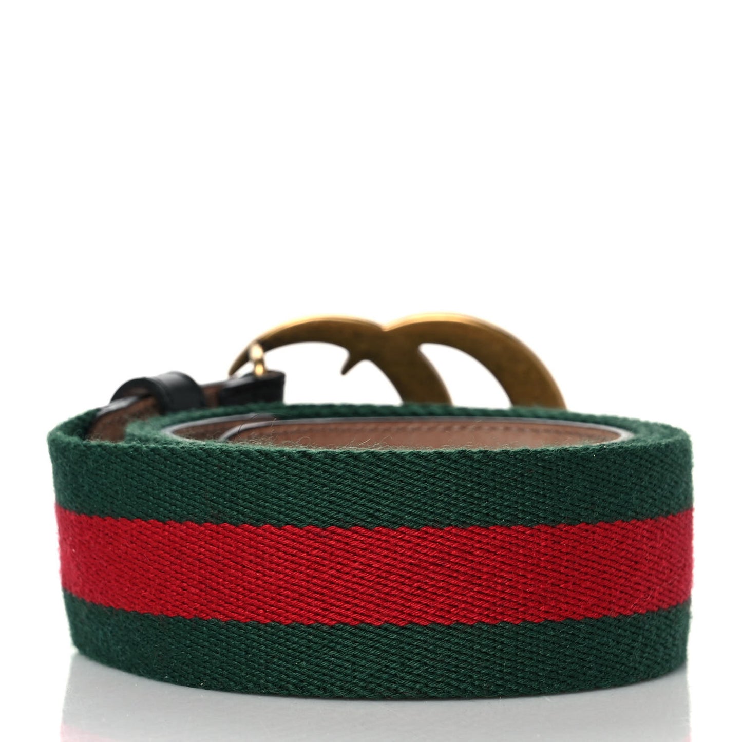Nylon Textured Calfskin Double G Web 40mm Belt 110 44 Green Red Dark Cocoa