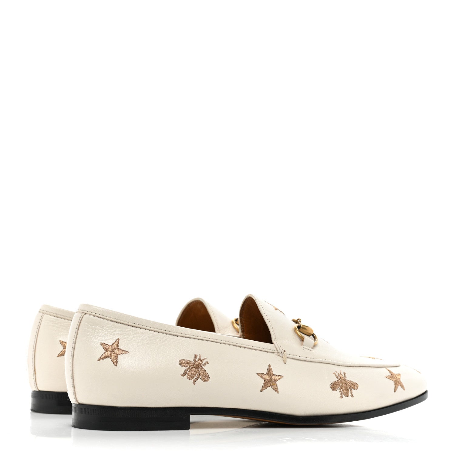 Gucci Goatskin Bee Star Embroidered Womens Jordaan Loafers 40 Mystic White 4 of 12