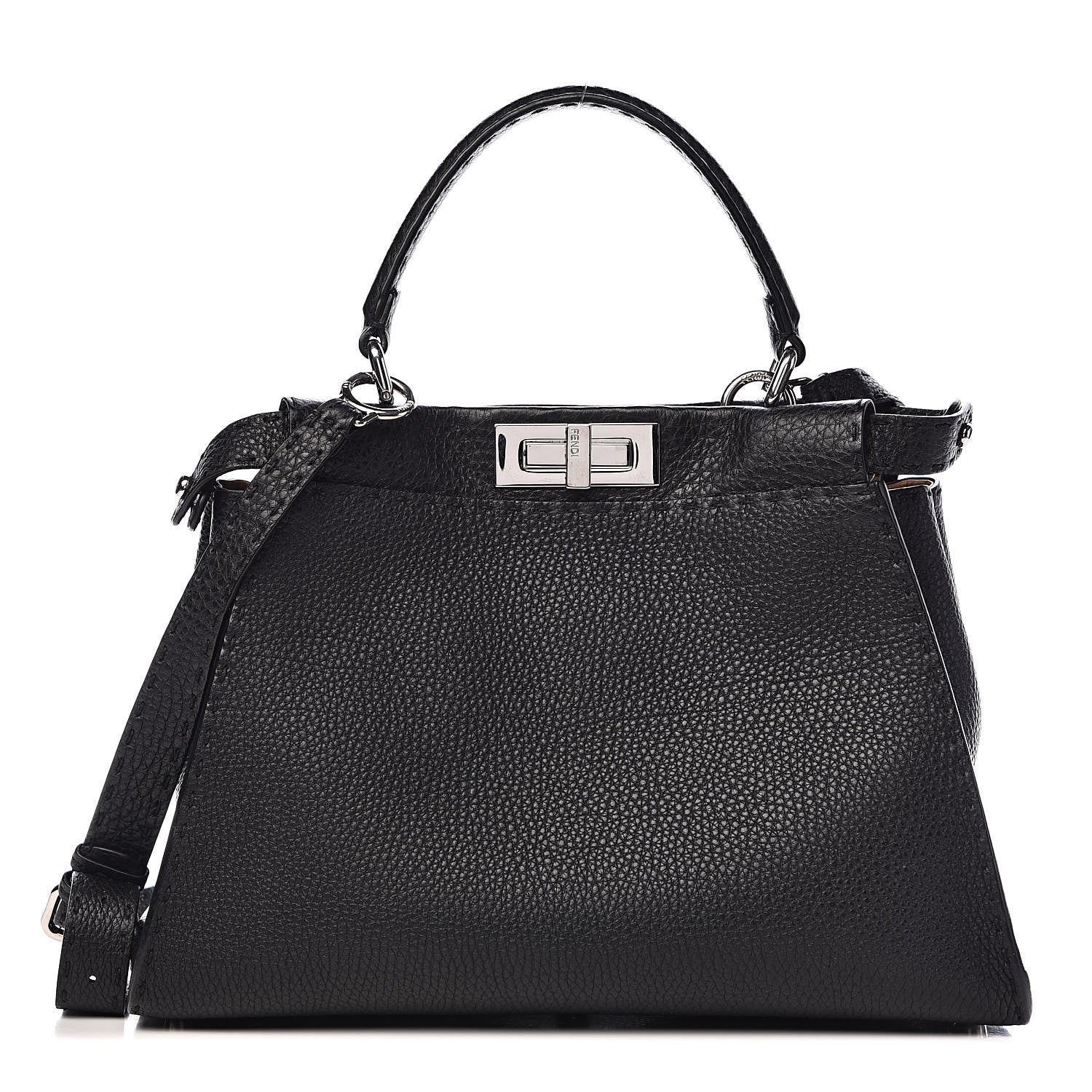Fendi Cuoio Romano Selleria Bi-Color Medium Peekaboo Iconic Satchel Black Mou 3 of 13