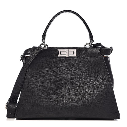 Fendi Cuoio Romano Selleria Bi-Color Medium Peekaboo Iconic Satchel Black Mou 3 of 13