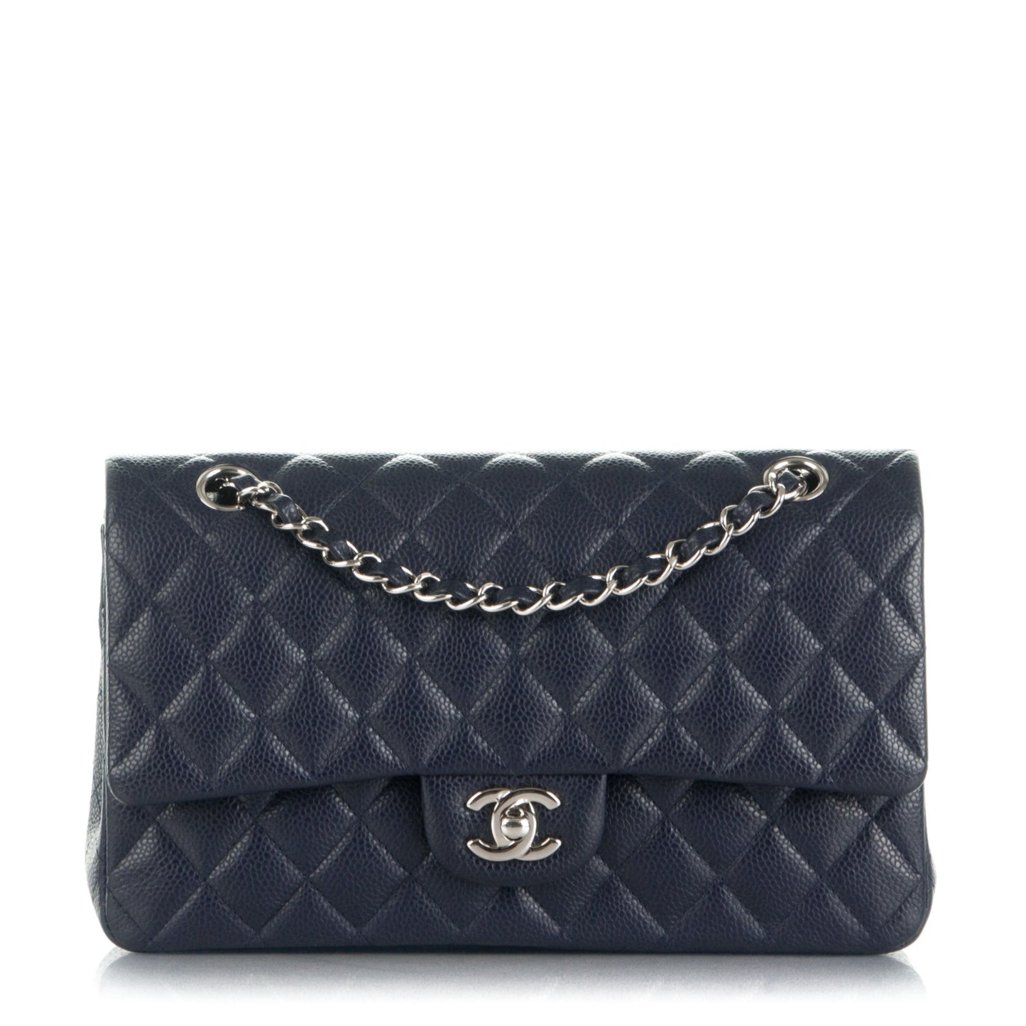 Caviar Quilted Medium Double Flap Navy