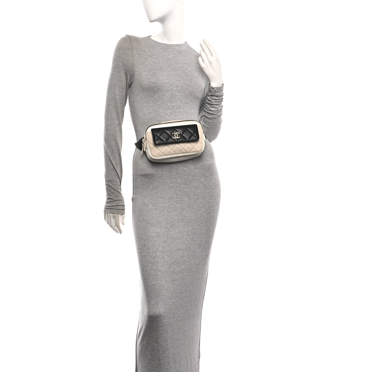 Chanel Goatskin Quilted Waist Bag Beige White Black 2 of 15