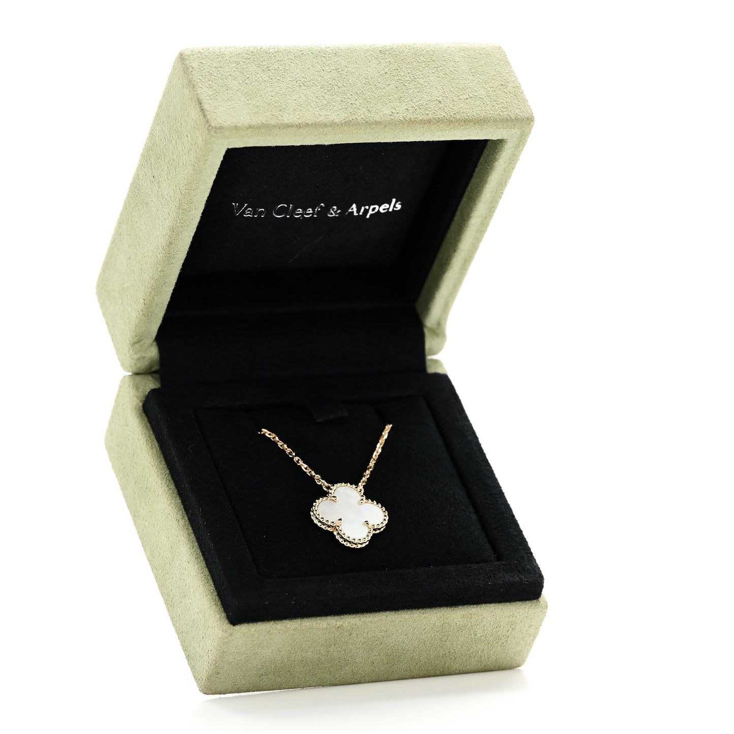 18K Yellow Gold Mother of Pearl Vintage Alhambra Pendant Necklace