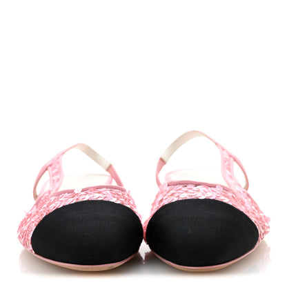 Chanel Sequins Satin Cap Toe CC Slingback Flat 38.5 Pink Black 3 of 10