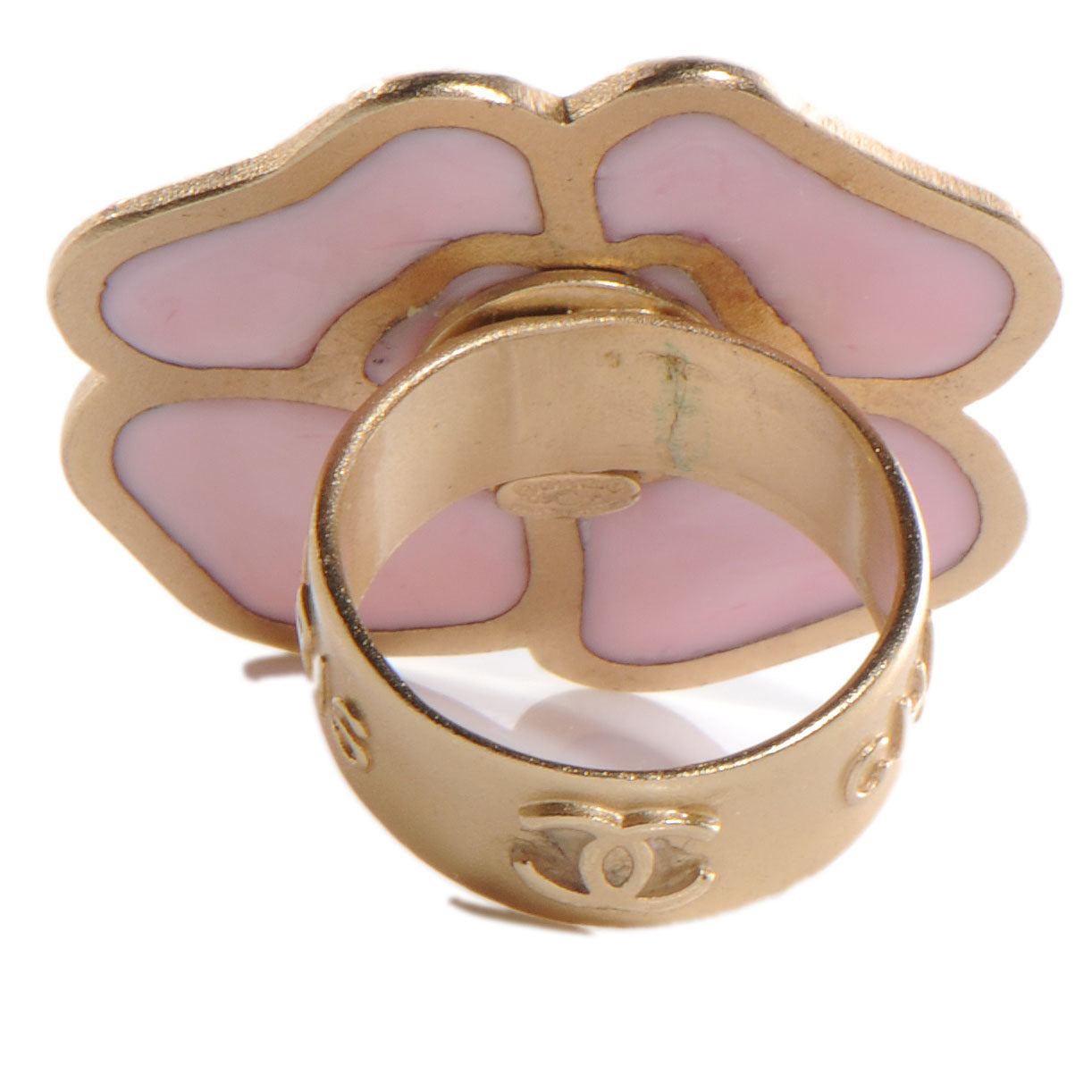 Enamel Camellia Ring 6.5 Pink Gold