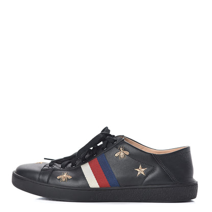 Gucci Calfskin Bee Star Embroidered Sylvie Web Ace Sneakers 40 Black 1 of 14