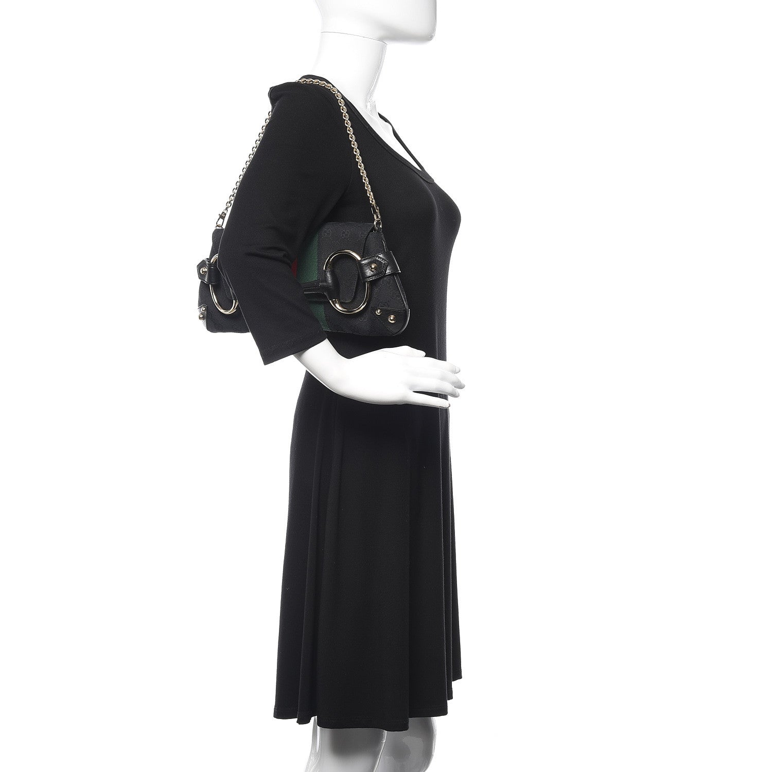 Gucci Monogram Web Horsebit Chain Clutch Black 2 of 9