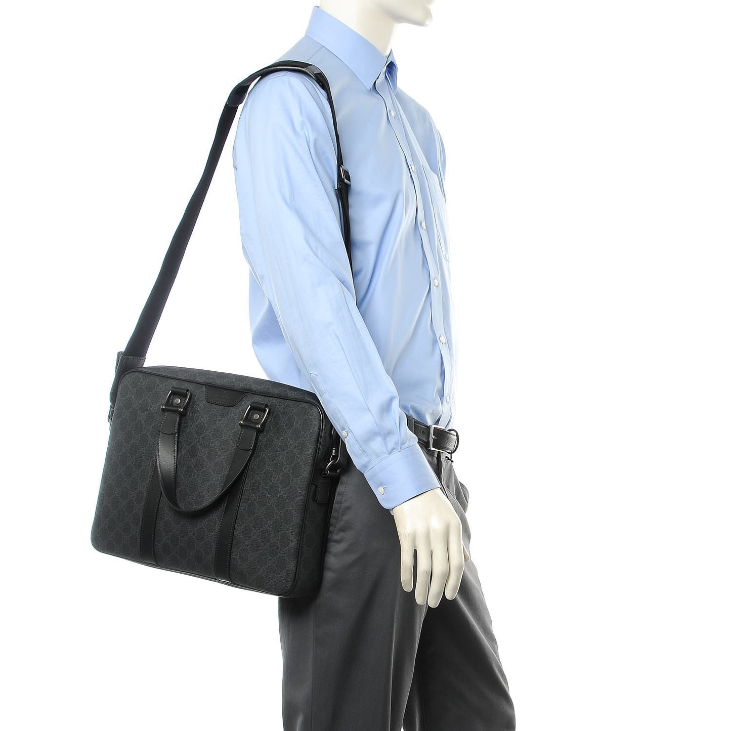 GG Supreme Monogram Briefcase Black Grey