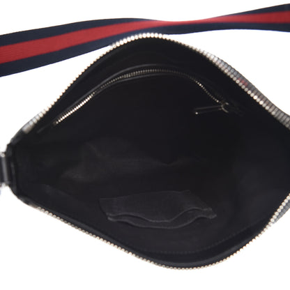 Gucci GG Supreme Monogram Appia Calfskin Web Flat Messenger Bag Black Grey 5 of 7