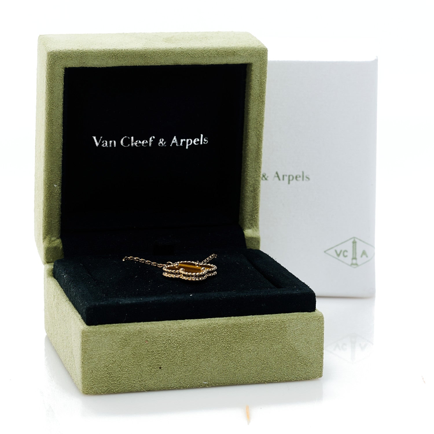 Van Cleef & Arpels 18K Yellow Gold Tiger Eye Vintage Alhambra Pendant Necklace 6 of 6