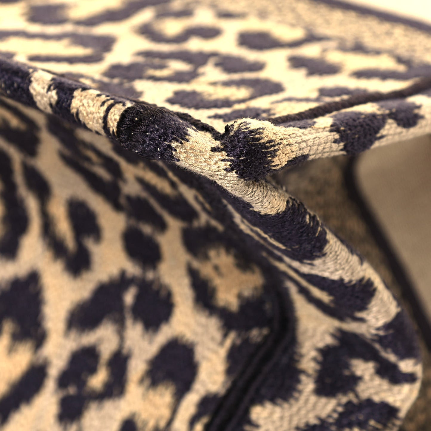 Canvas Mizza Embroidered Medium Leopard Book Tote Beige