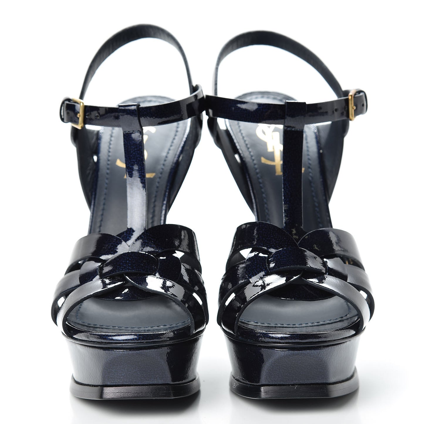 Pebbled Patent Tribute 105 Platform Sandals 37 Navy Blue
