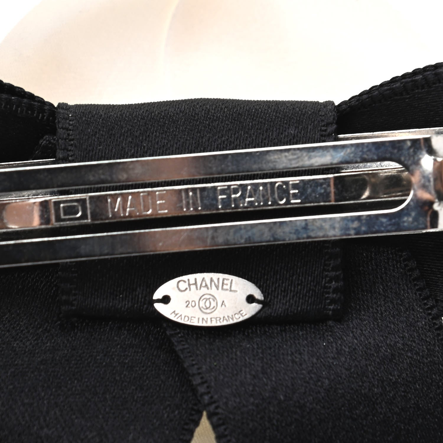 Chanel Satin Camellia CC Hair Clip Barrette White Black 4 of 5