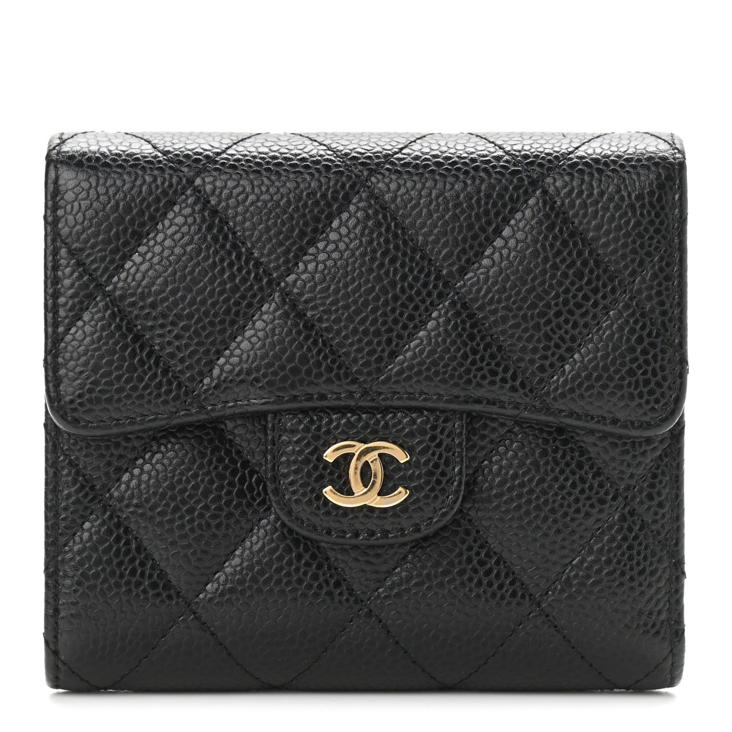 Caviar Quilted Compact Flap Wallet Black