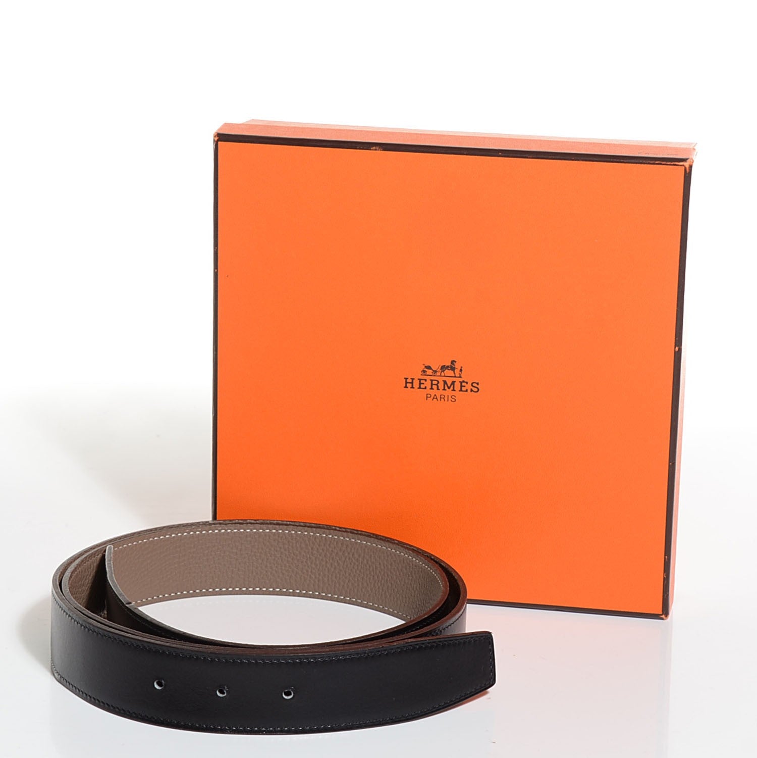 Hermes Box Togo 32mm Belt Strap 110 Black Etoupe 4 of 4