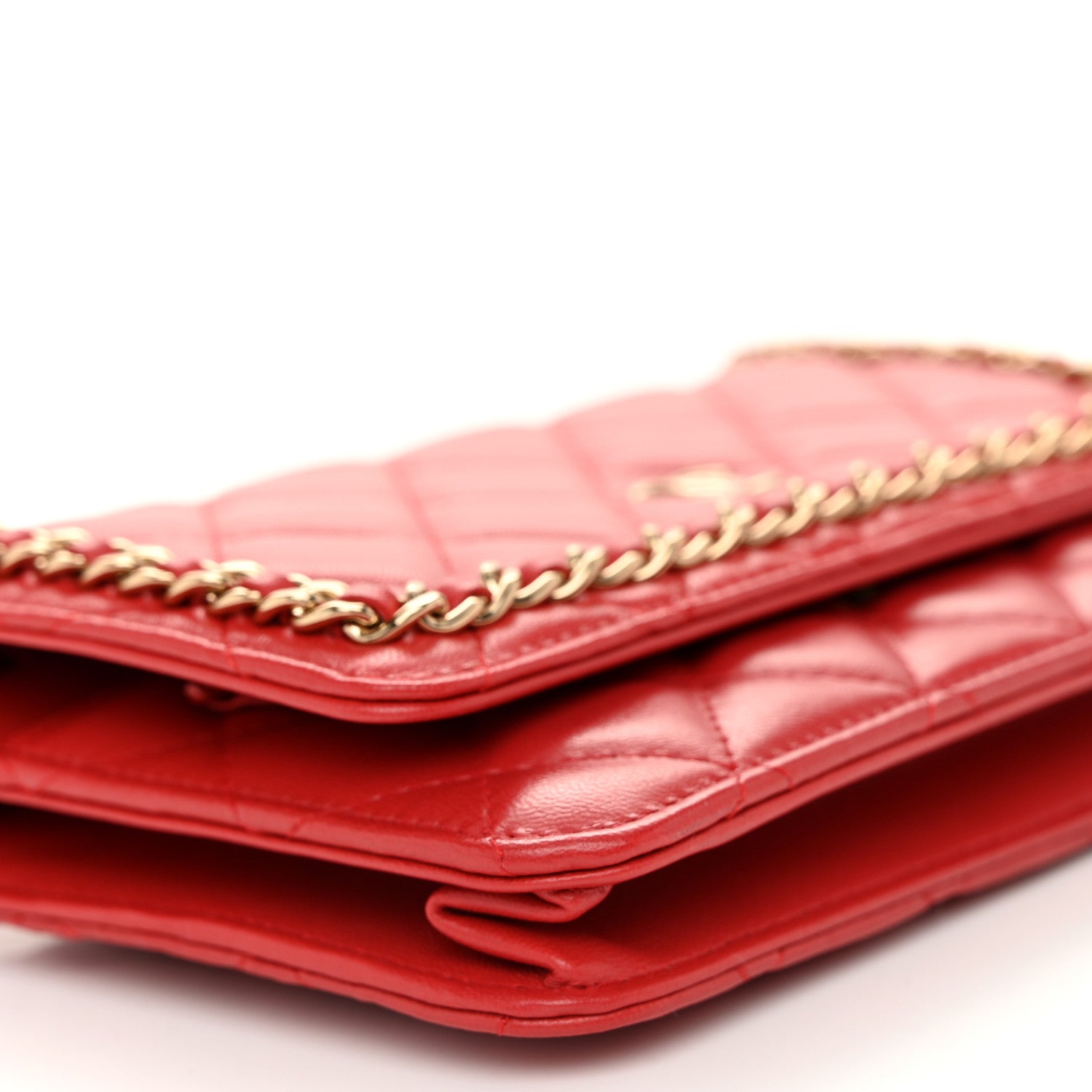Chanel Lambskin Quilted Chain Around Wallet On Chain WOC Red 10 of 12