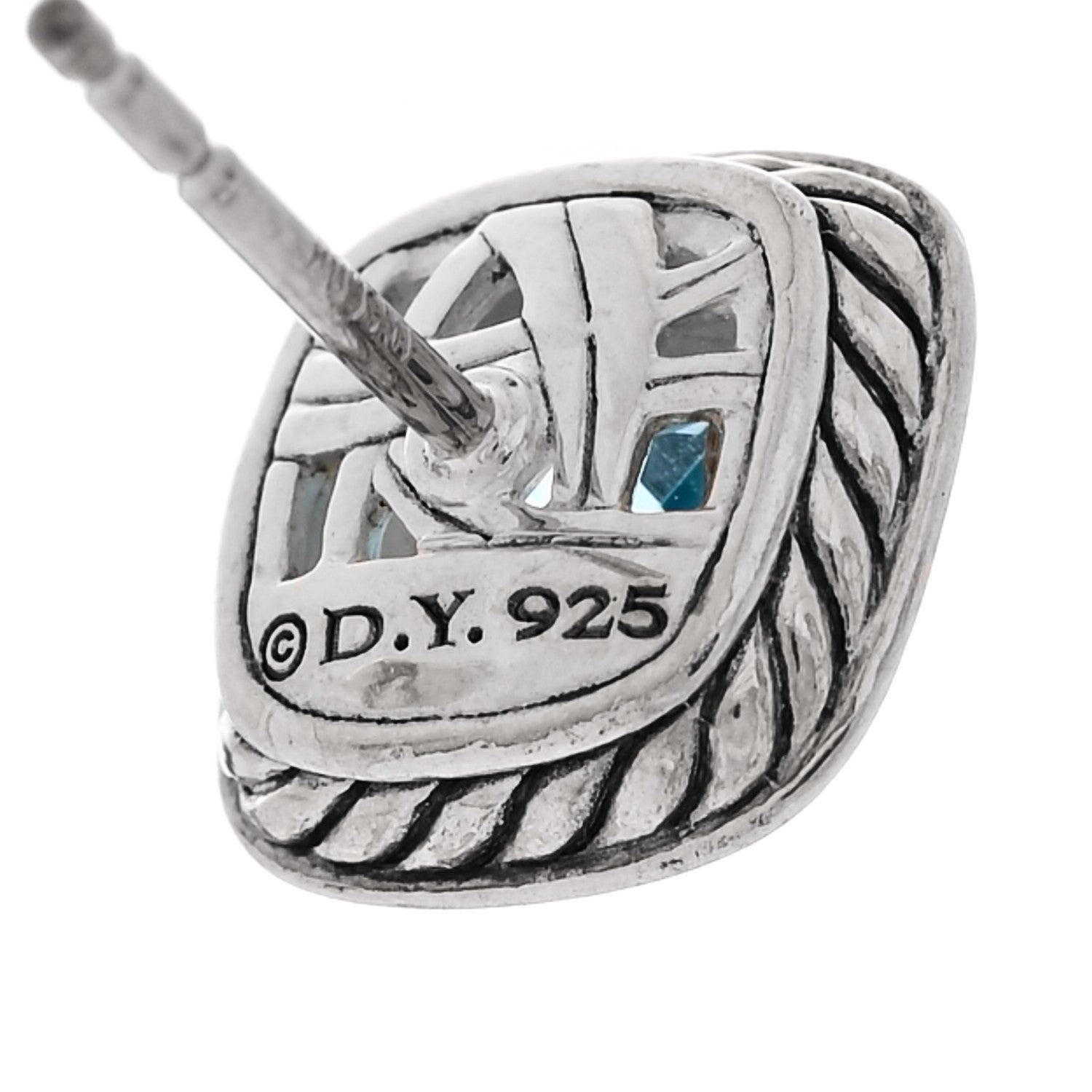 David Yurman Sterling Silver Diamond Blue Topaz 5mm Petite Albion Earrings 4 of 4